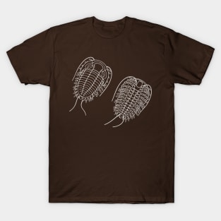 White Line Drawing of Phacopid Trilobite T-Shirt